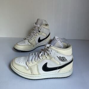 Air Jordan 1 Mid White Black Sail Women 5 Youth 3.5Y High Top Sneakers